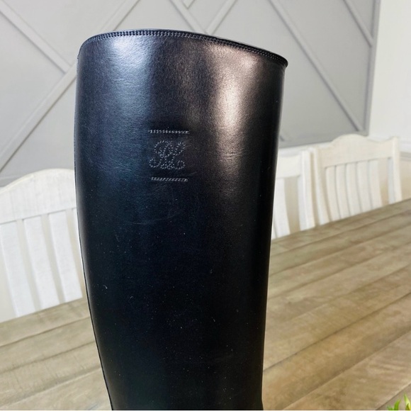 Ralph Lauren Purple Label Renley Knee High Boots Black Burnished Leather Size 6 - Picture 3 of 14